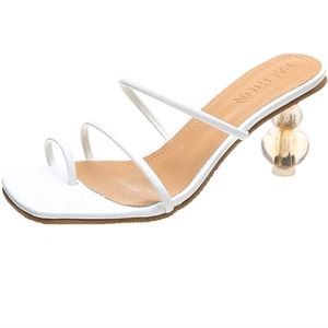 White crystal heeled sandals